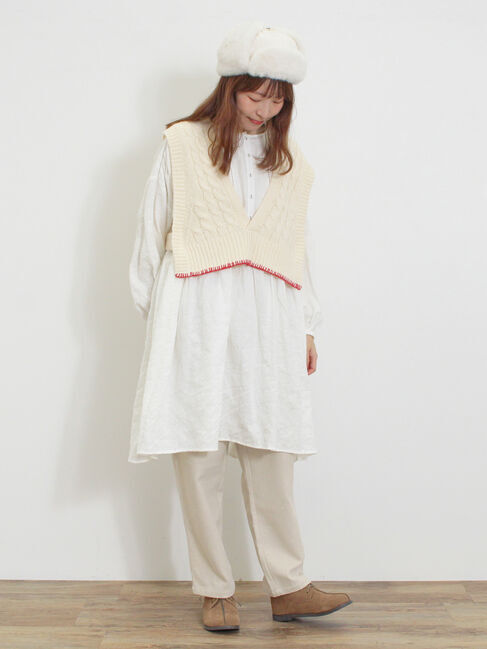 Samansa Mos2「◎ブランケットステッチケーブル編みショートベスト」|ダウンベスト・ベスト|