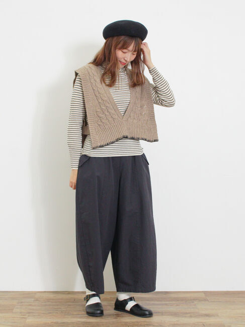 Samansa Mos2「◎ブランケットステッチケーブル編みショートベスト」|ダウンベスト・ベスト|