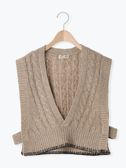 Samansa Mos2「◎ブランケットステッチケーブル編みショートベスト」|ダウンベスト・ベスト|