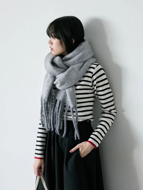 Samansa Mos2 blue「ボリュームフリンジマフラー」|その他|