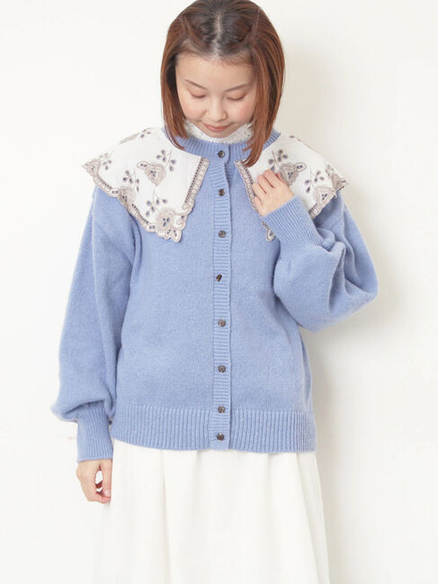 Samansa Mos2「レース貼り前後2WAYニット」|カーディガン|ブルー