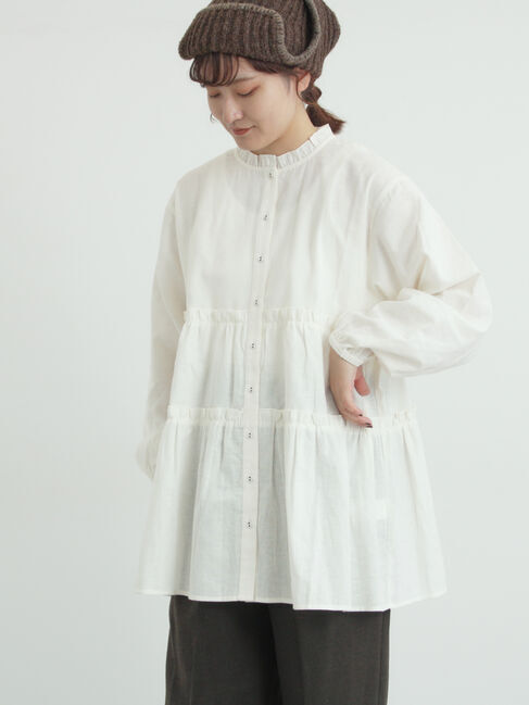 Samansa Mos2「柄アソートティアードフリルチュニック」|シャツ・ブラウス|オフホワイト