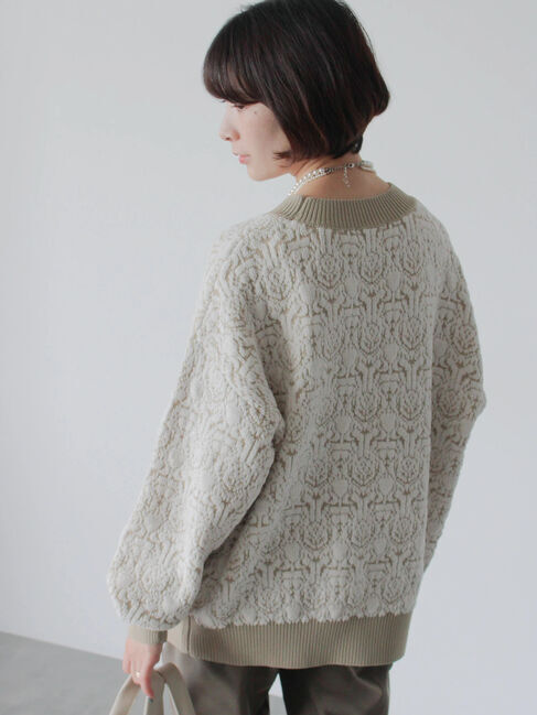 Samansa Mos2 blue「ジャカードモールニットプルオーバー」|ニット・セーター|