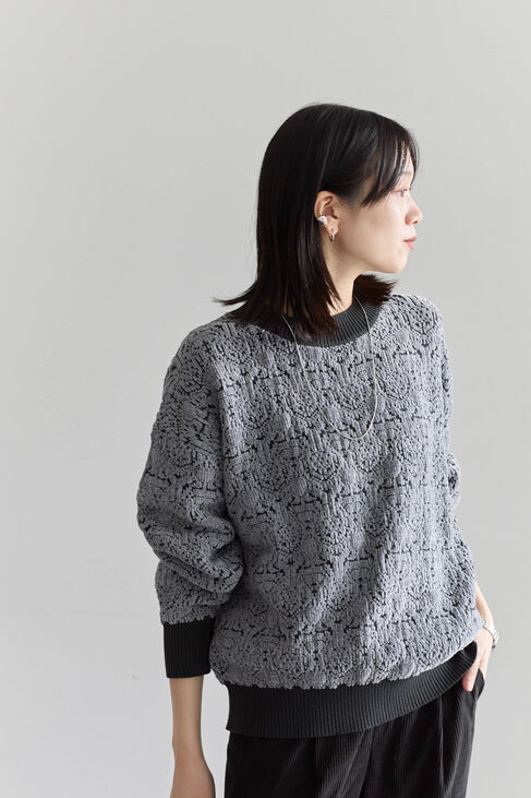 Samansa Mos2 blue「ジャカードモールニットプルオーバー」|ニット・セーター|