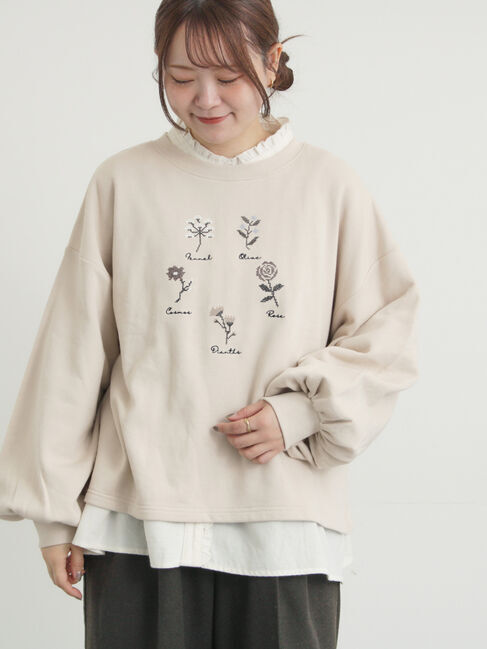 Samansa Mos2「クロスステッチフラワー刺繍スウェット」|Tシャツ・カットソー|