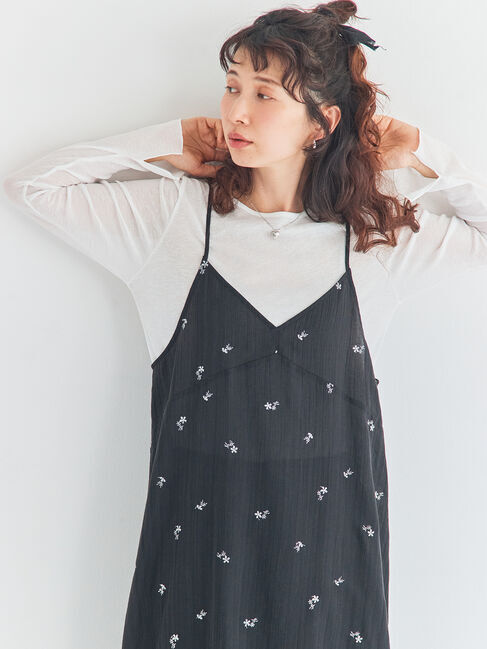 Samansa Mos2「シアー楊柳刺繍キャミソールワンピース」|ワンピース|