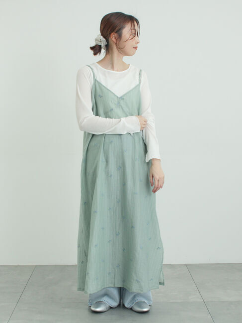 Samansa Mos2「シアー楊柳刺繍キャミソールワンピース」|ワンピース|ミント