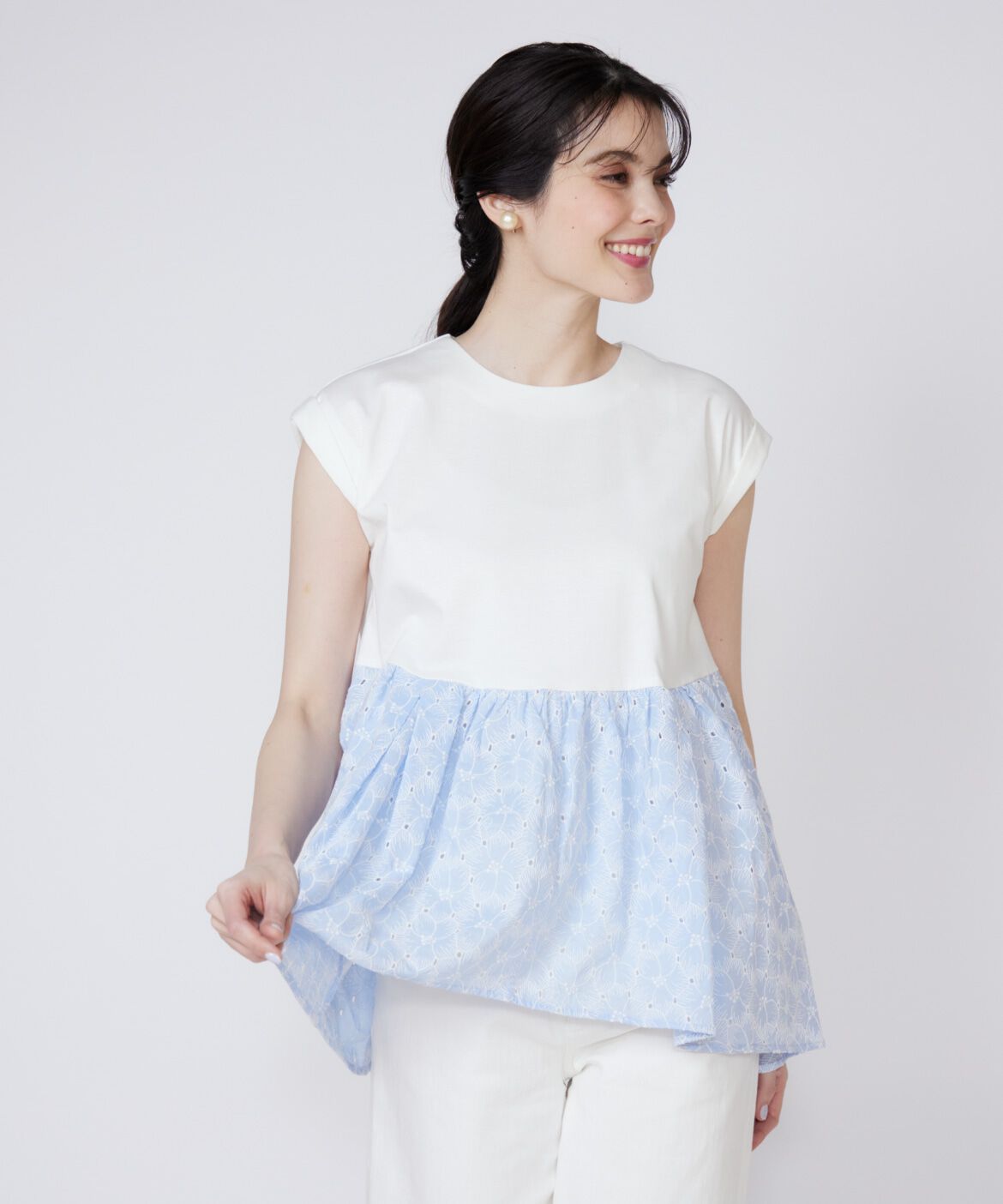 Maglie le cassetto「刺繍レースドッキングカットソー」|Tシャツ・カットソー|