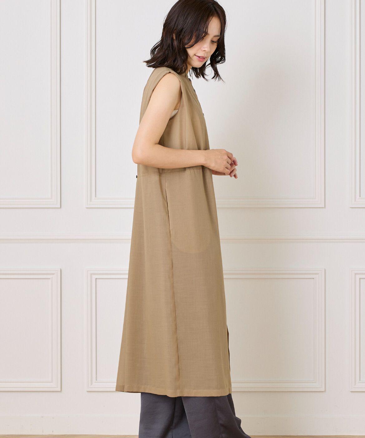 INED「ボザムデザインノースリーブシャツドレス」|ワンピース|