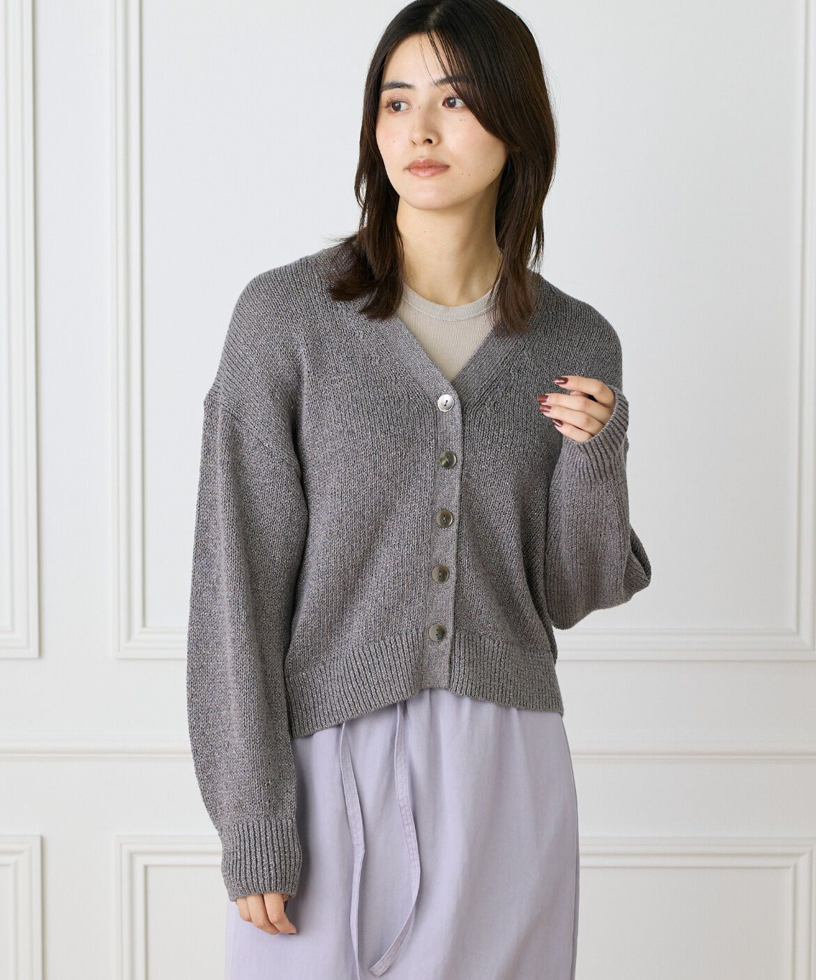 Le Souk「シャイニーカーディガン」|カーディガン|グレー1