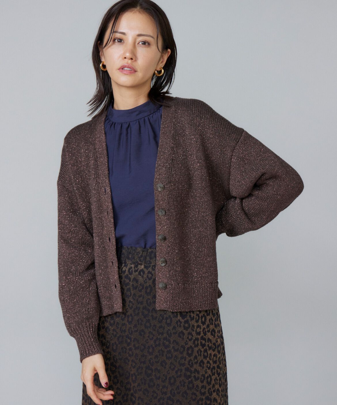Le Souk「シャイニーカーディガン」|カーディガン|ブラウン