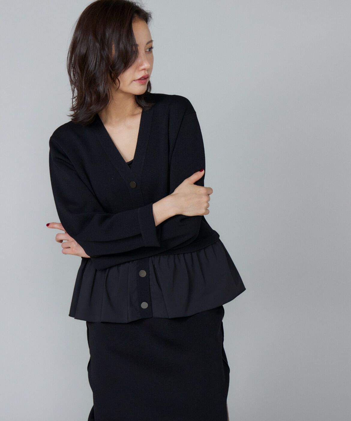 Le Souk「異素材フリルミラノリブカーディガン」|カーディガン|