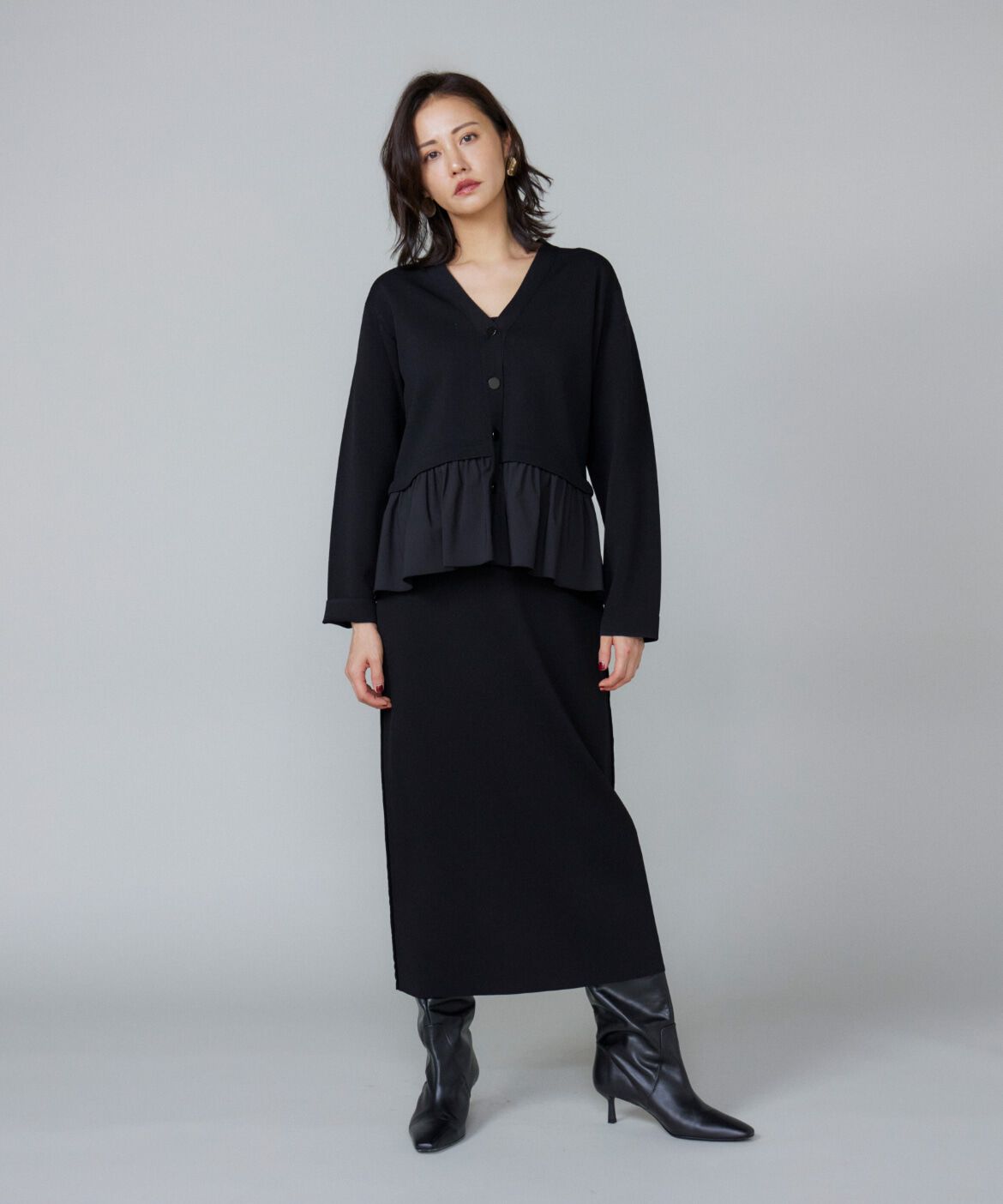 Le Souk「異素材フリルミラノリブカーディガン」|カーディガン|