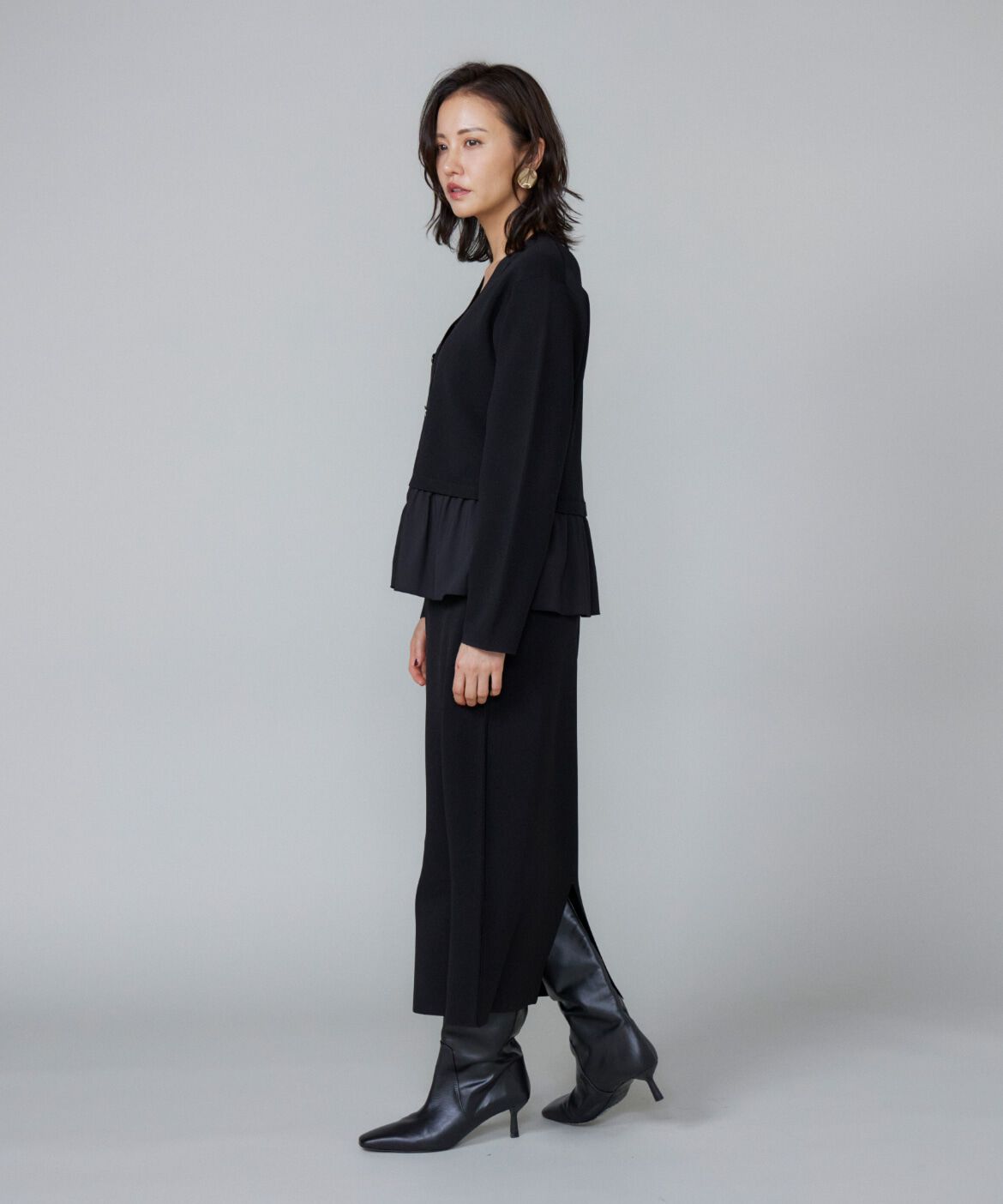 Le Souk「異素材フリルミラノリブカーディガン」|カーディガン|