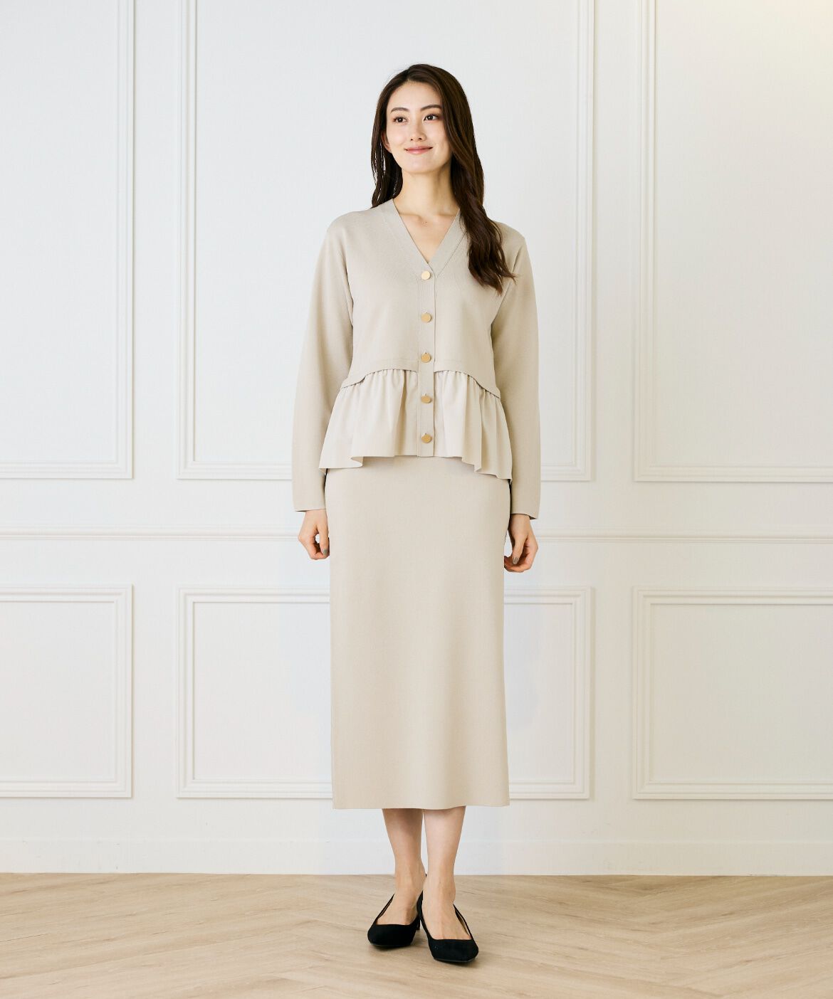 Le Souk「異素材フリルミラノリブカーディガン」|カーディガン|