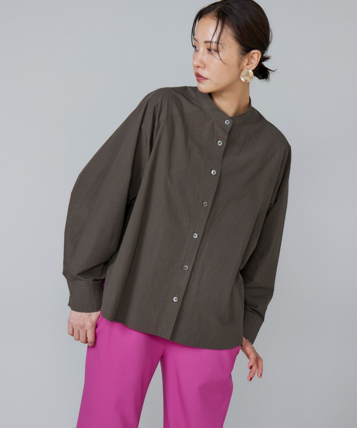 Le Souk「バンドカラーシャツ」|シャツ・ブラウス|ダークブラウ 4