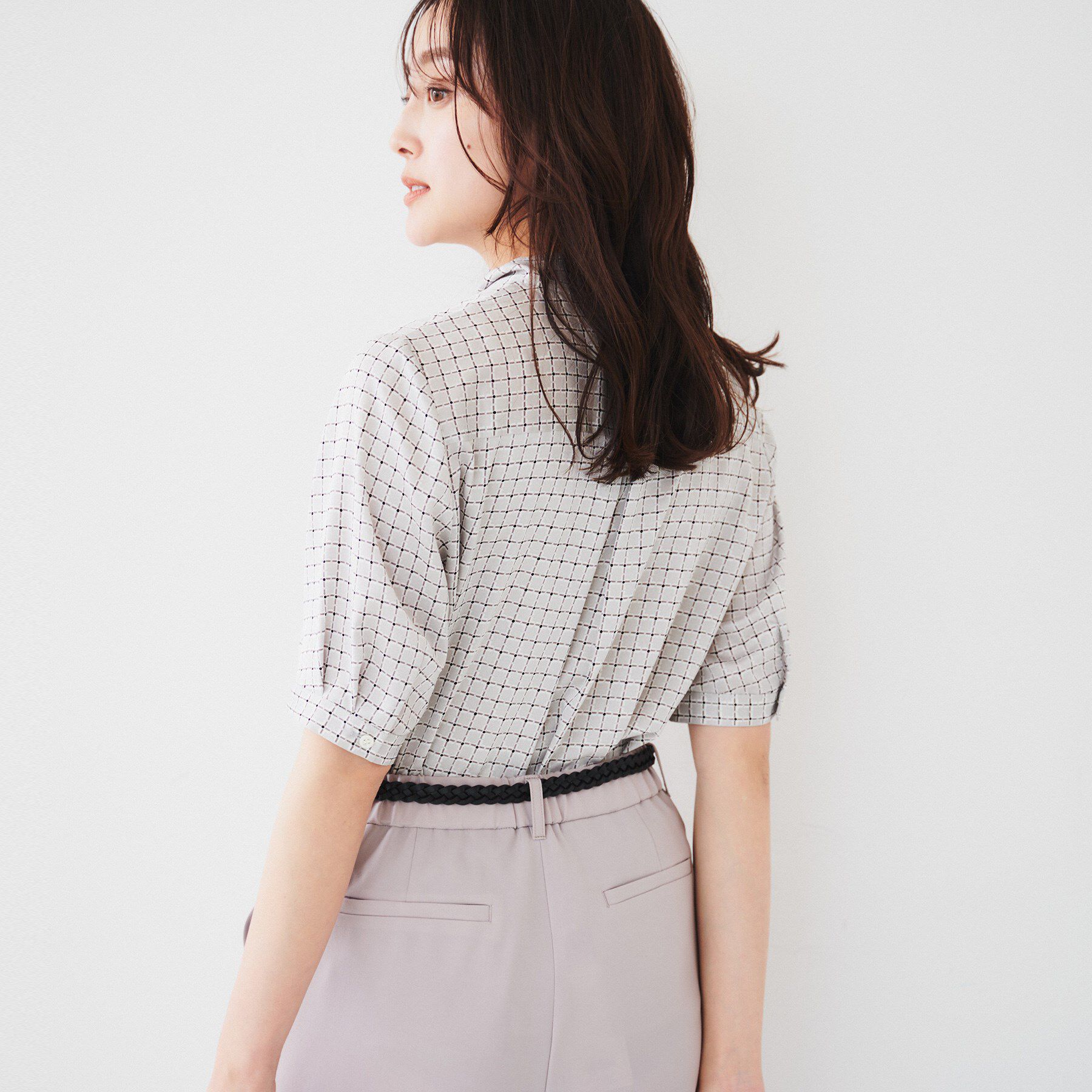 UNTITLED「【通勤/二の腕カバー】ジオメチェック ボウタイブラウス」|シャツ・ブラウス|