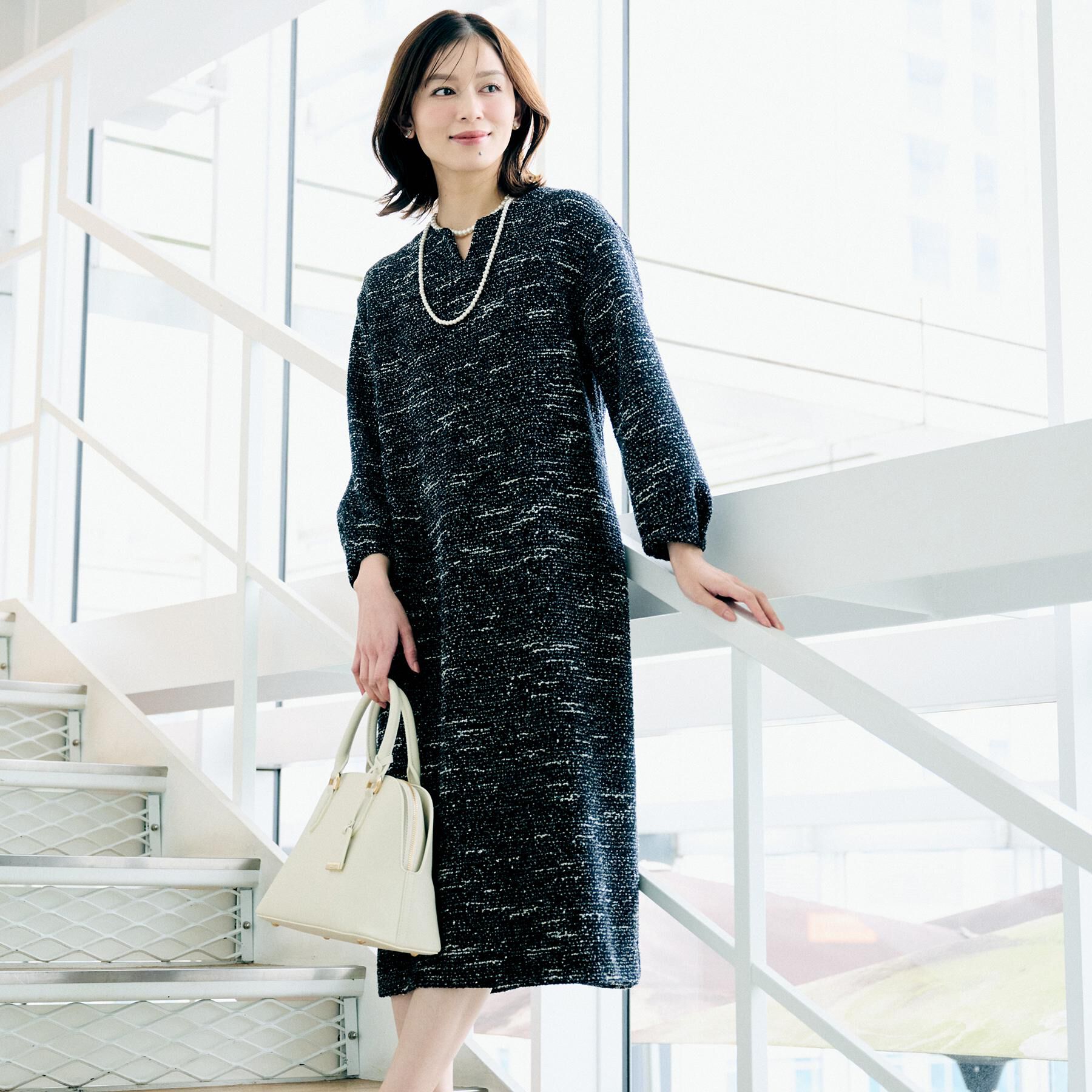 UNTITLED「【洗える/ストレッチ】ツイードジャージワンピース」|ワンピース|