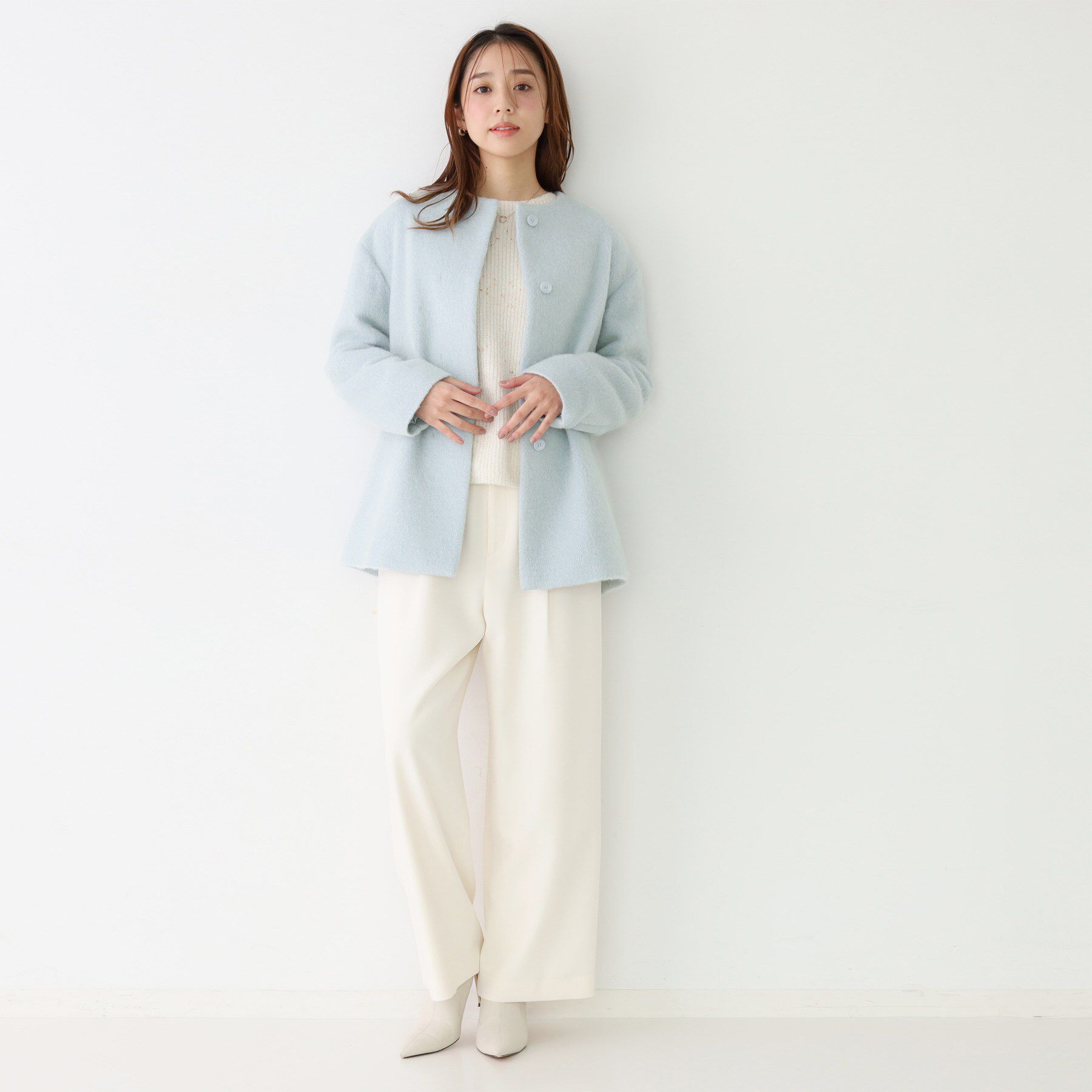 COUP DE CHANCE「【日本製／モヘヤ混／ヒップ丈】ノーカラーコート」|ノーカラーコート|