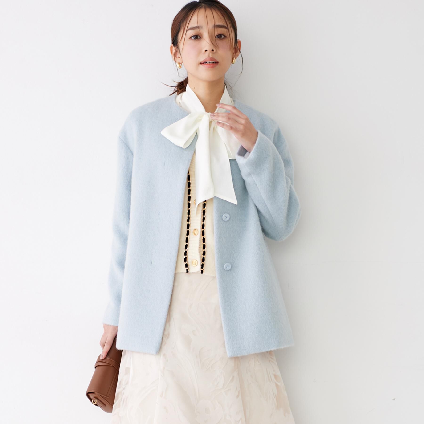 COUP DE CHANCE「【日本製／モヘヤ混／ヒップ丈】ノーカラーコート」|ノーカラーコート|