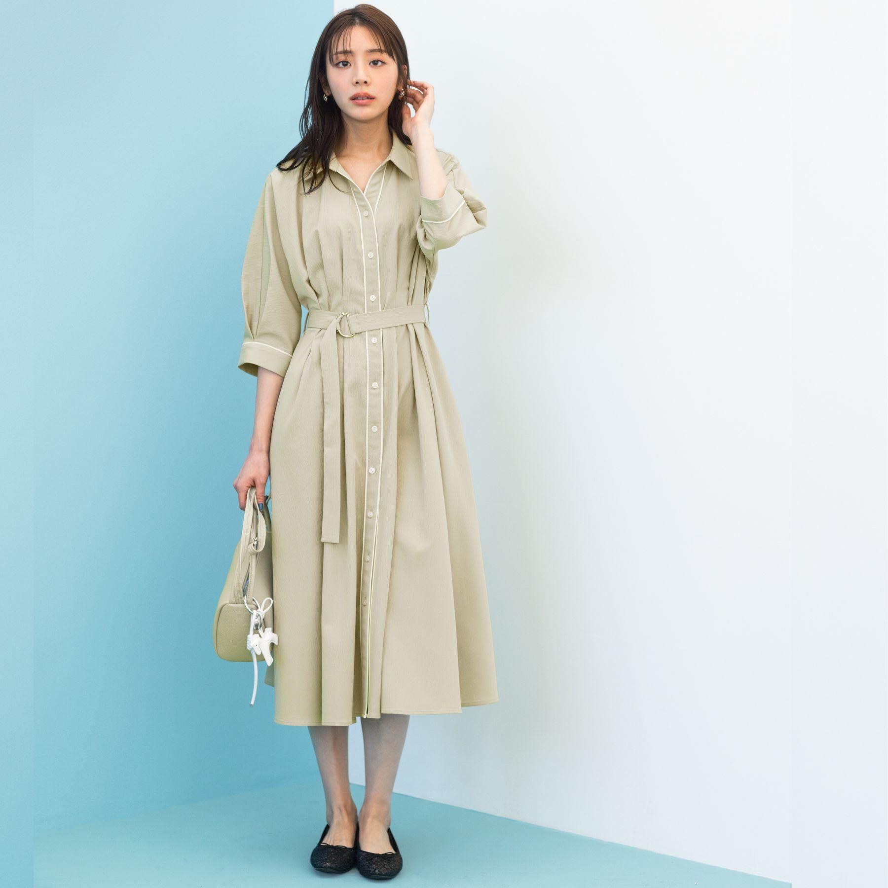 grove「【貴島明日香さん着用・美シルエット】ウエストタック配色ワンピース」|ワンピース|