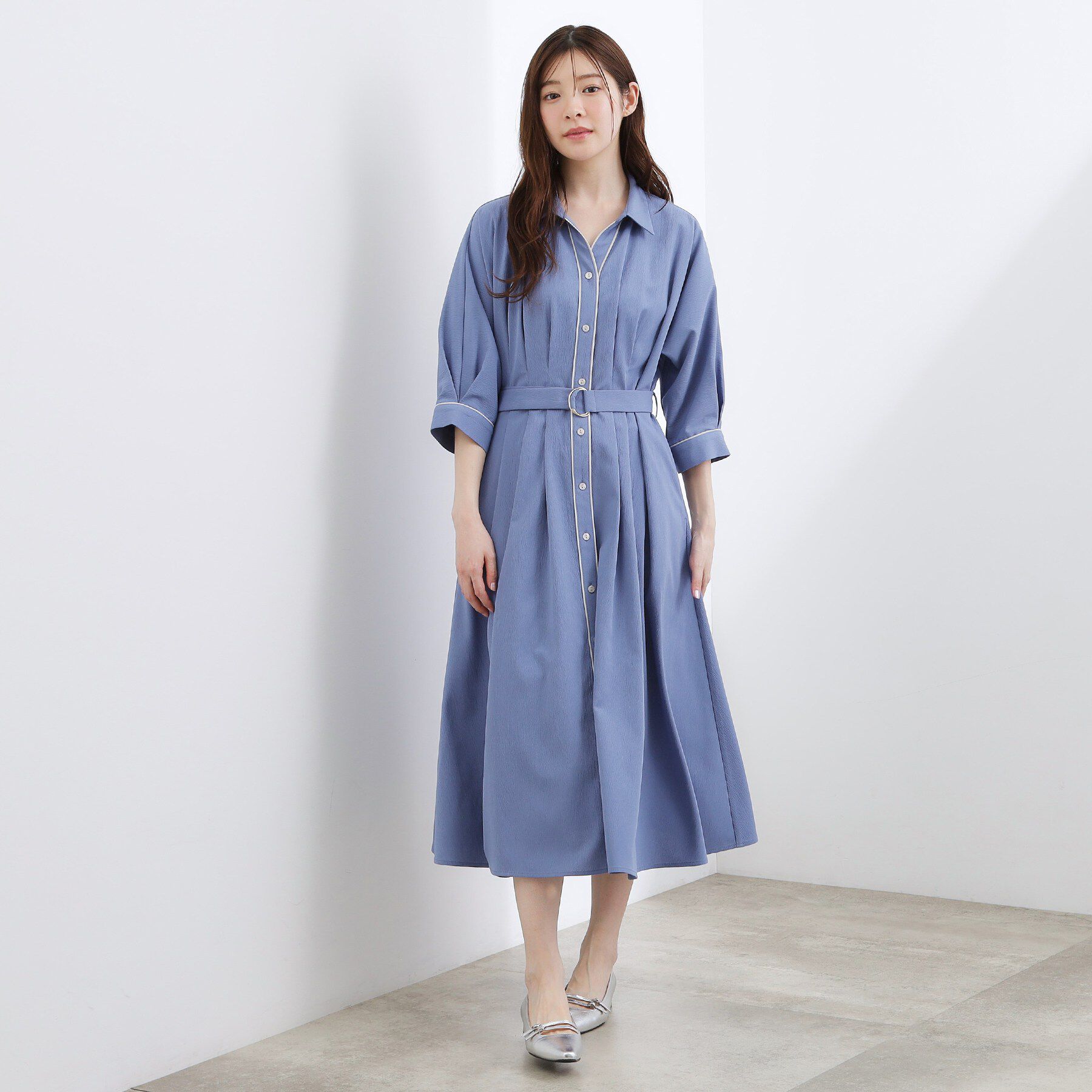 grove「【貴島明日香さん着用・美シルエット】ウエストタック配色ワンピース」|ワンピース|