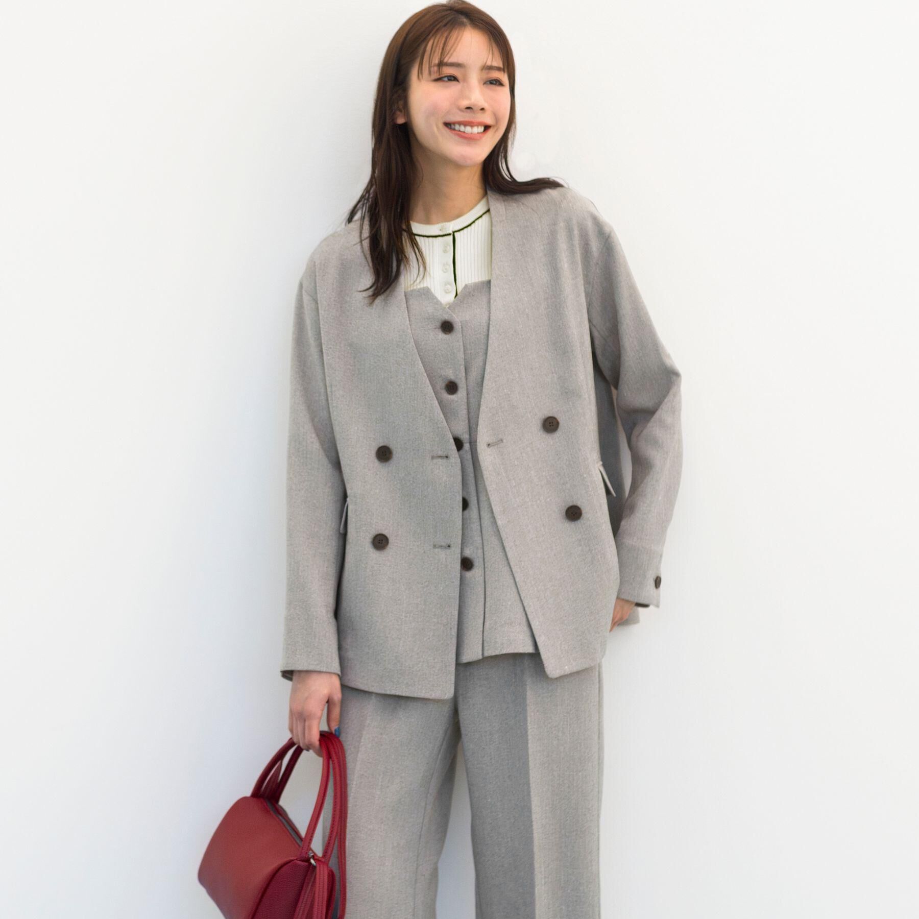grove「【貴島明日香さん着用】リネンライクカラーレスジャケット」|ノーカラージャケット|