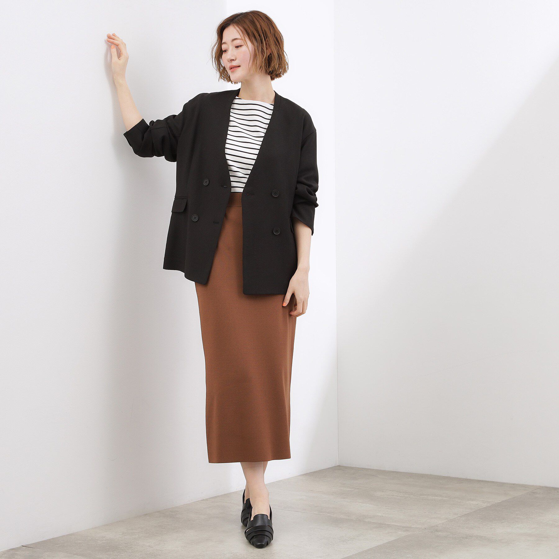 grove「【貴島明日香さん着用】リネンライクカラーレスジャケット」|ノーカラージャケット|