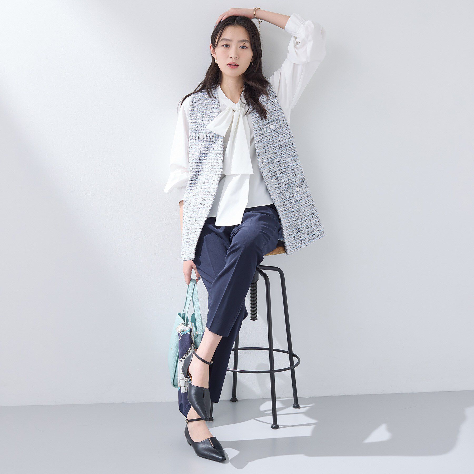 INDIVI「【2点セット／洗える】ツイードジレ＆ボウタイブラウス」|その他|