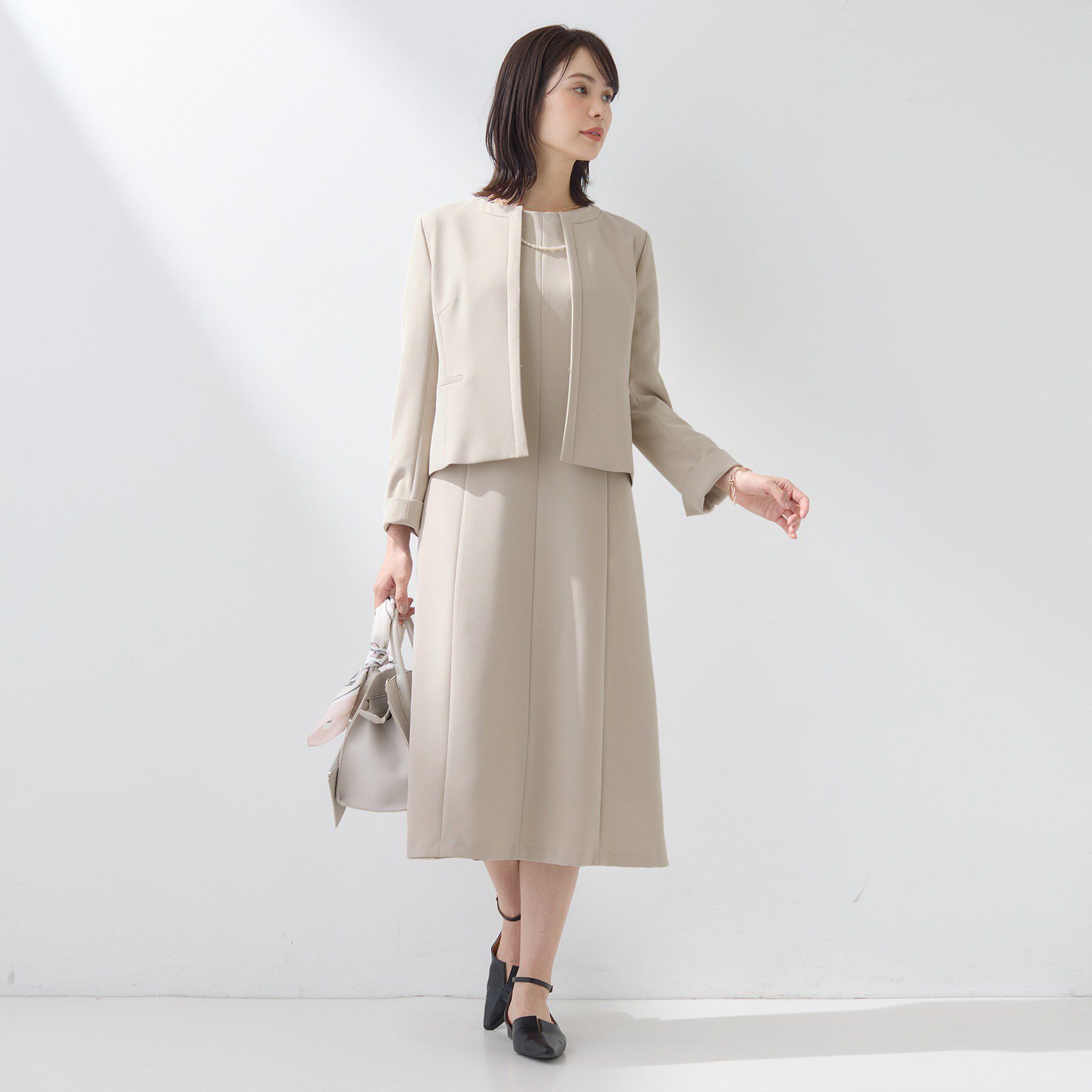 INDIVI「【上品光沢／セレモニー／SETUP可能】切り替えデザインジャケット」|ノーカラージャケット|