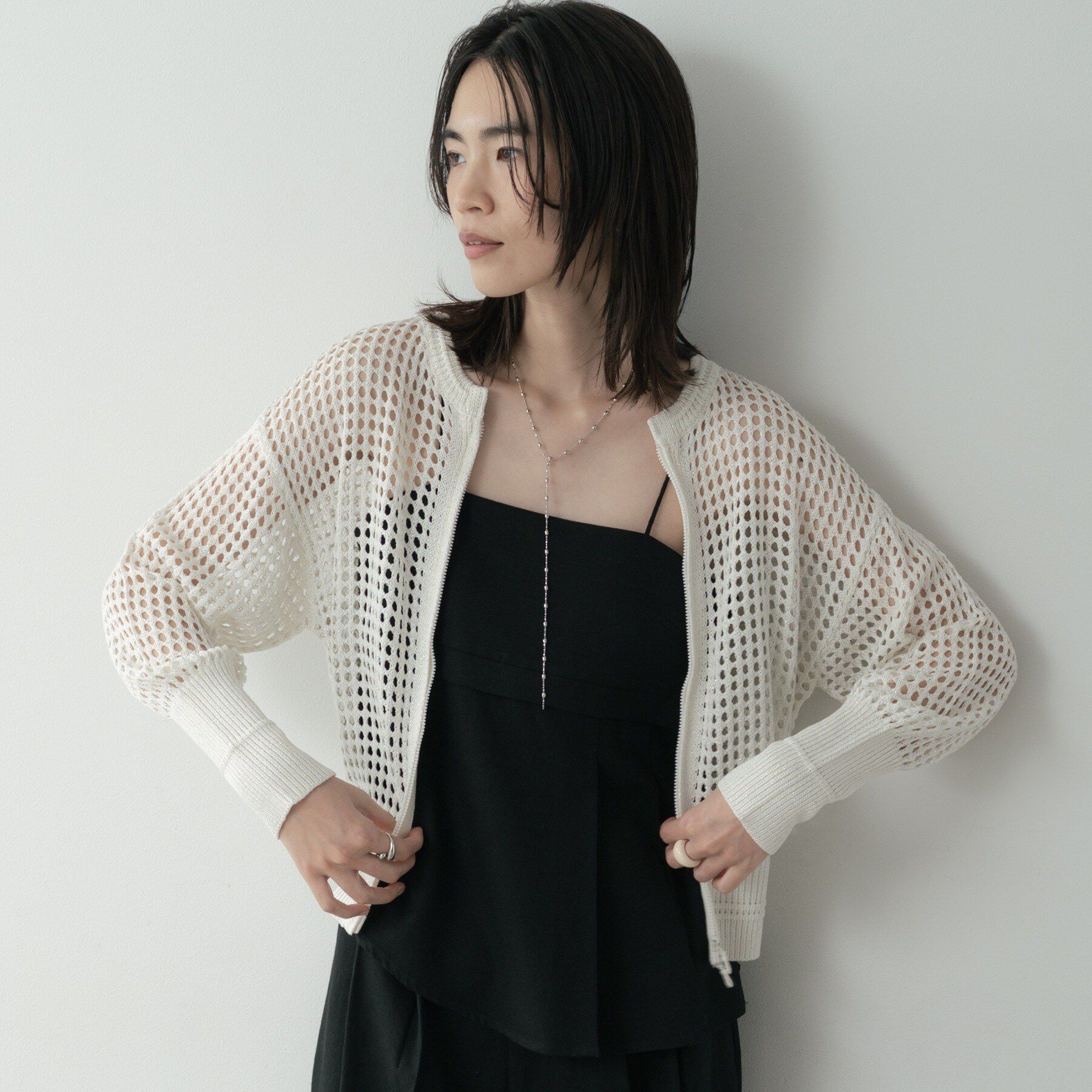 GALLEST「クルーネックメッシュカーディガン」|カーディガン|ホワイト(001)