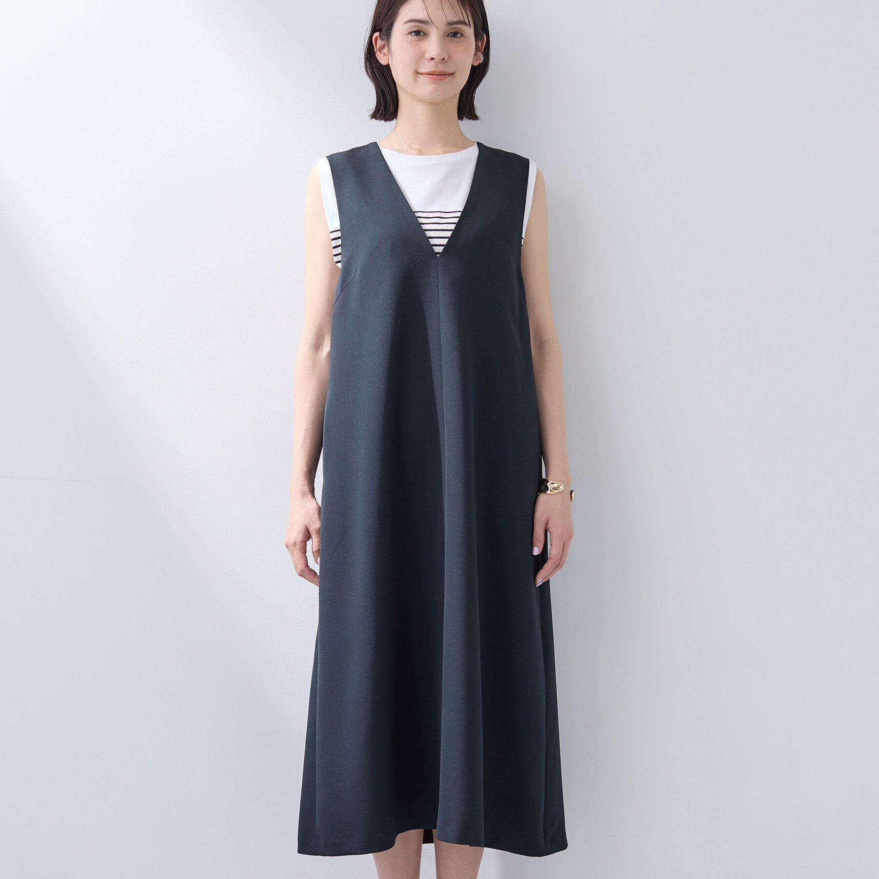 INDIVI「【洗える／SETUP可能／UVケア】ウール調ジャンパードレス」|ワンピース|