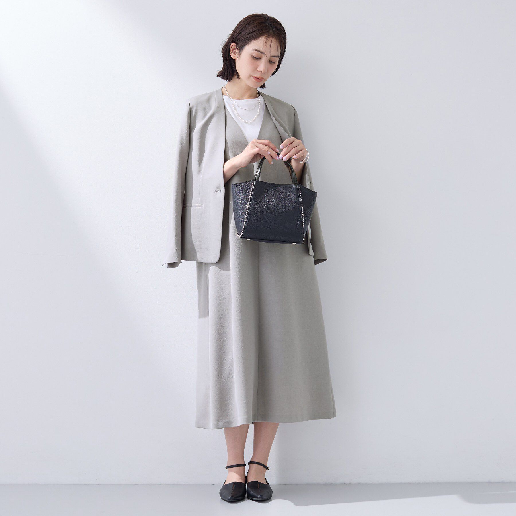 INDIVI「【洗える／SETUP可能／UVケア】ウール調ジャンパードレス」|ワンピース|