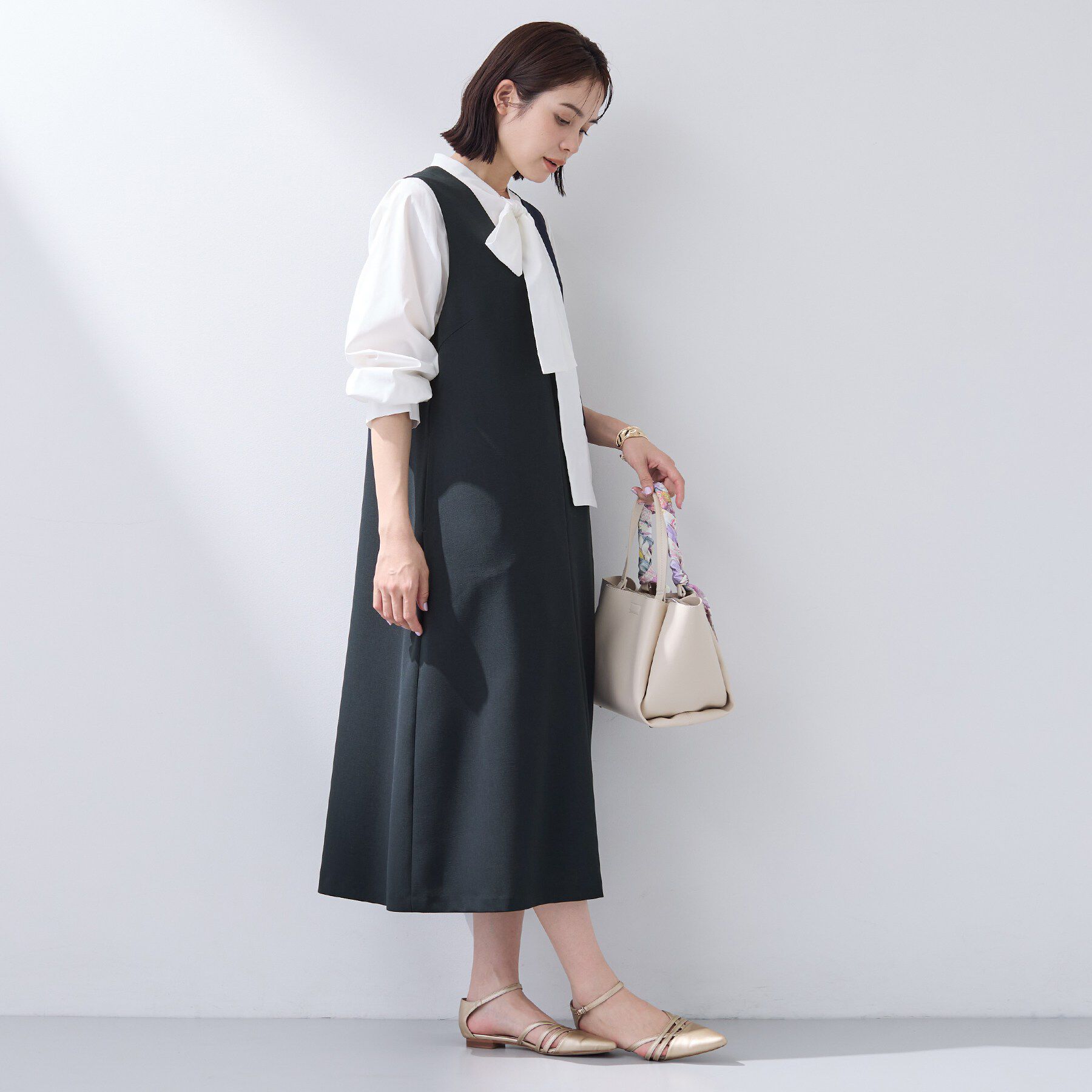 INDIVI「【洗える／SETUP可能／UVケア】ウール調ジャンパードレス」|ワンピース|