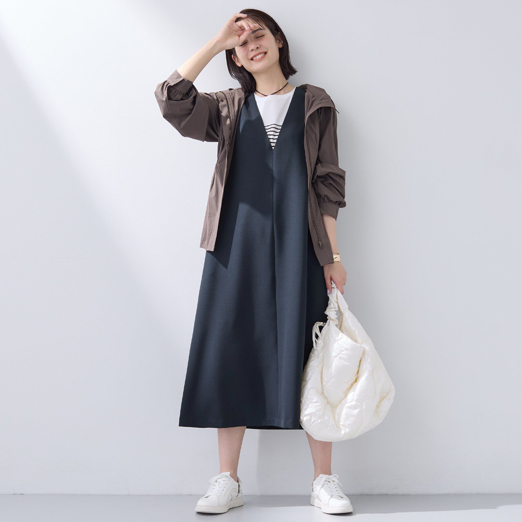 INDIVI「【洗える／SETUP可能／UVケア】ウール調ジャンパードレス」|ワンピース|