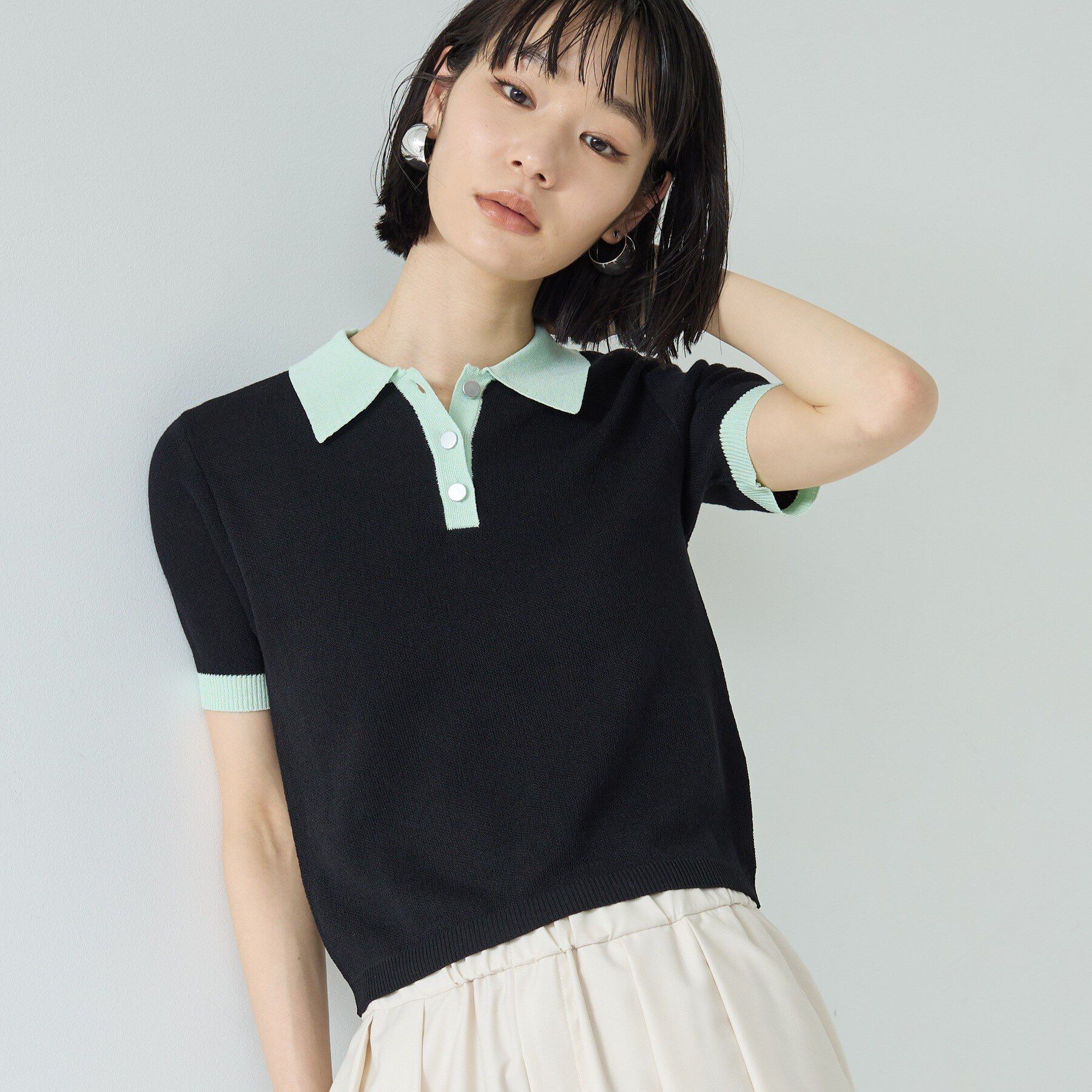 GALLEST「ジャカードポロニット」|ニット・セーター|ブラック(519)