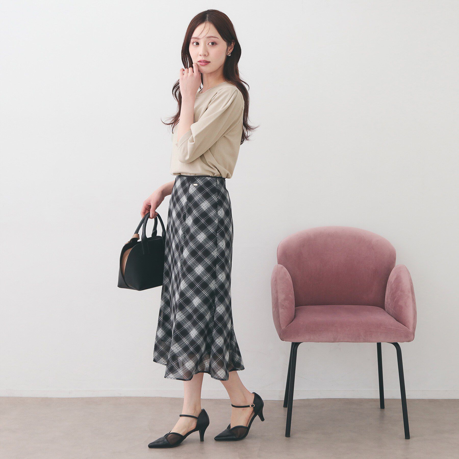 index「6分袖タックスリーブニット【洗濯機OK/UVケア】《XS～LL/9col》」|ニット・セーター|