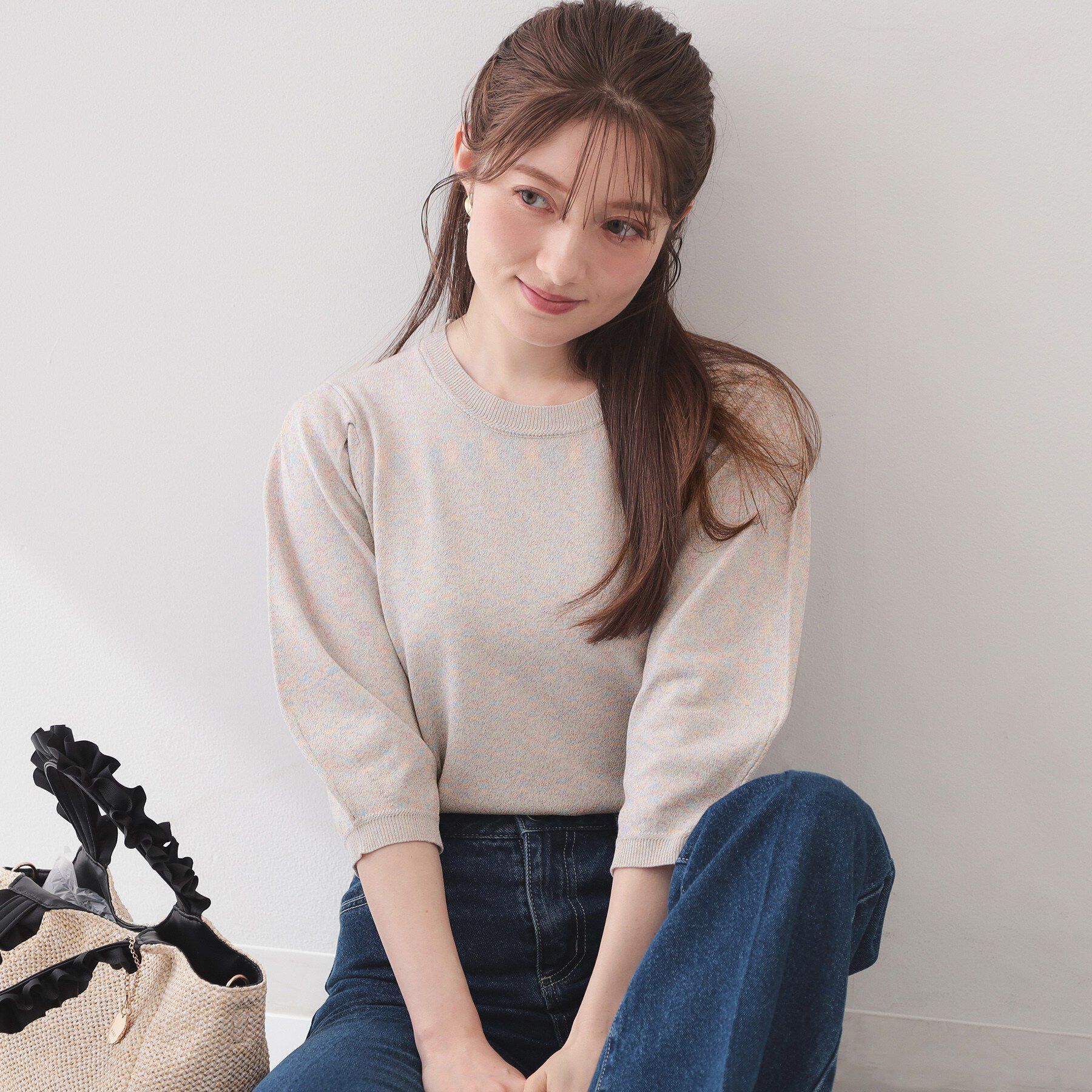 index「6分袖タックスリーブニット【洗濯機OK/UVケア】《XS～LL/9col》」|ニット・セーター|ピンク(871)