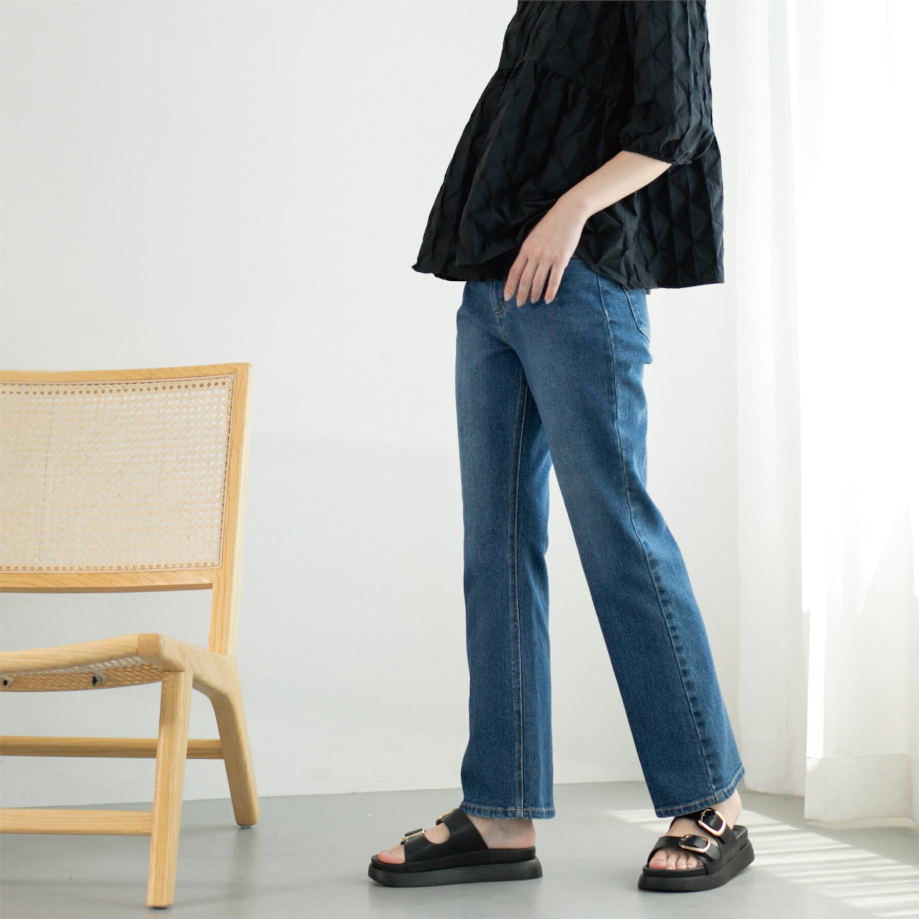 OPAQUE.CLIP「ストレッチセミフレアデニム【洗濯機洗い可】《SS-LLサイズ》」|デニム|