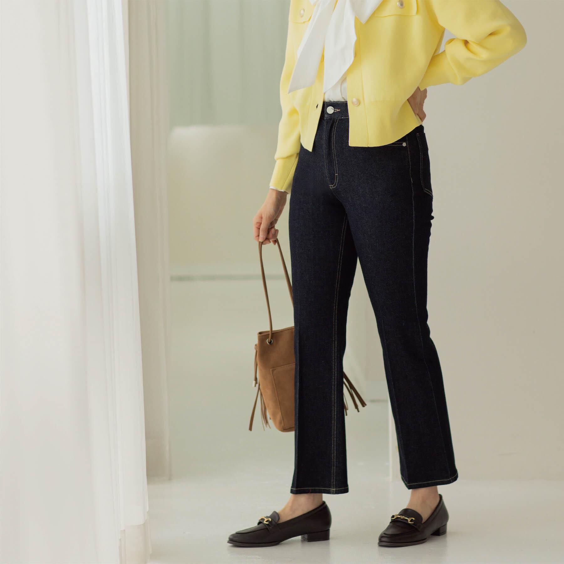 OPAQUE.CLIP「ストレッチセミフレアデニム【洗濯機洗い可】《SS-LLサイズ》」|デニム|ネイビー(094)