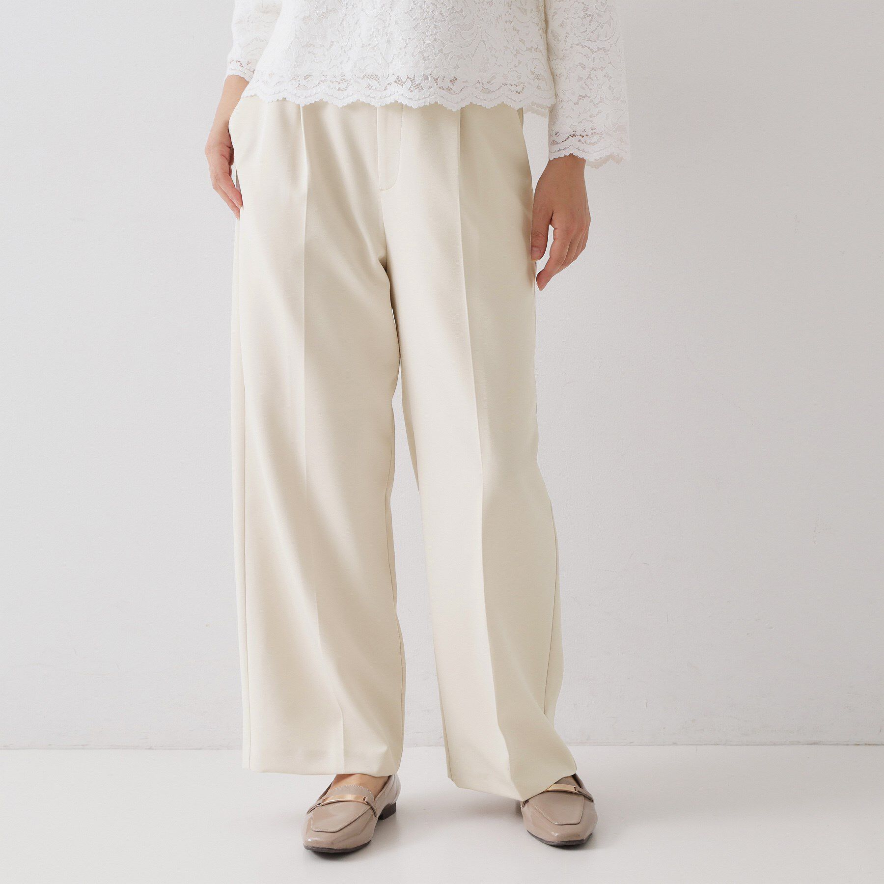 OPAQUE.CLIP「≪通勤・セレモニーセットアップ対応≫ ワイドパンツダブルクロス【洗濯機OK】」|その他|ライトベージュ(05