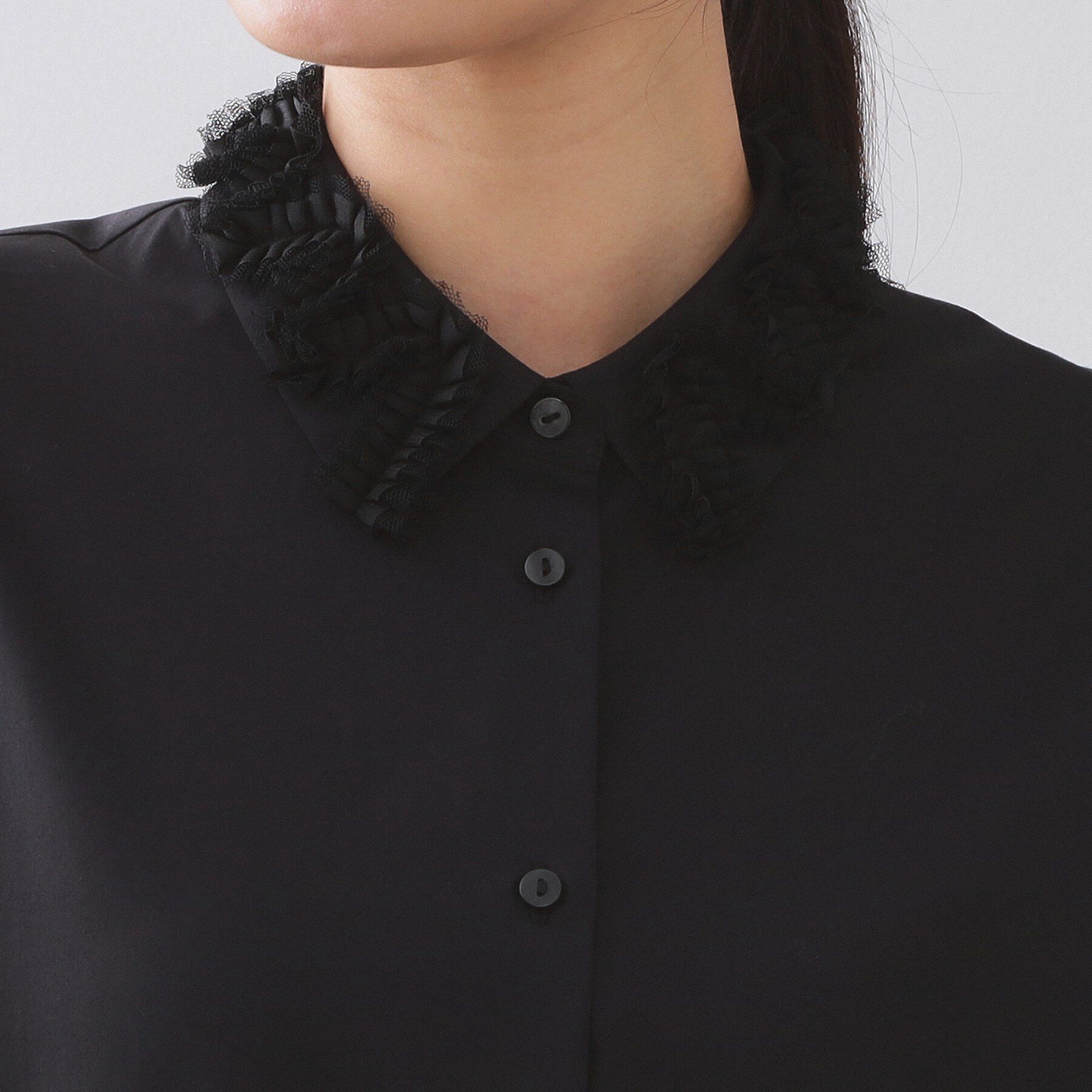 OPAQUE.CLIP「襟チュールシャツ【洗濯機OK】」|シャツ・ブラウス|