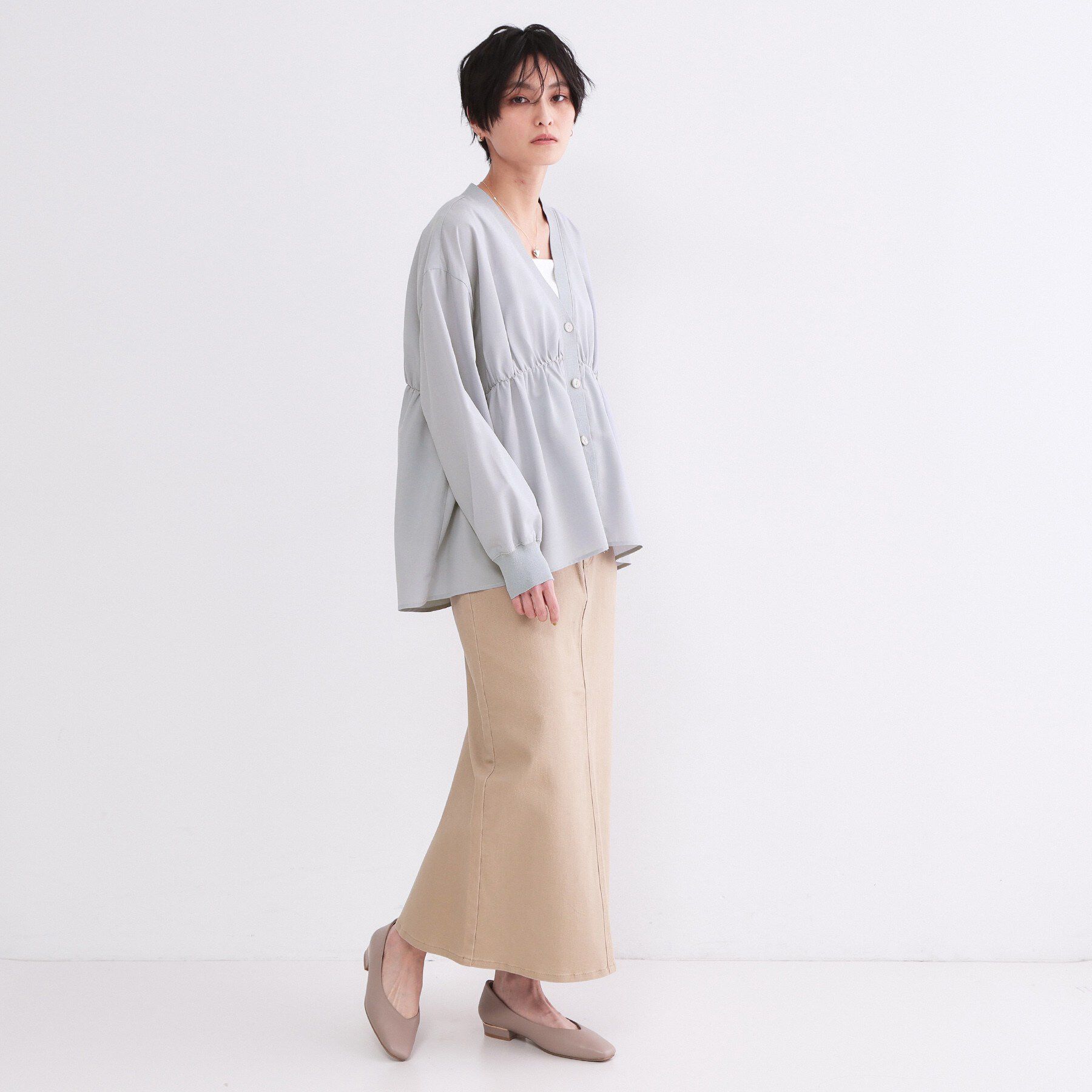 OPAQUE.CLIP「ブラウス風Vネックカーディガン【洗濯機OK】」|カーディガン|