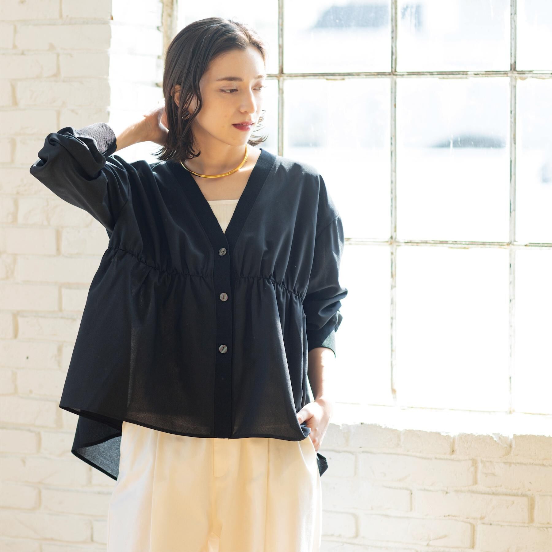 OPAQUE.CLIP「ブラウス風Vネックカーディガン【洗濯機OK】」|カーディガン|