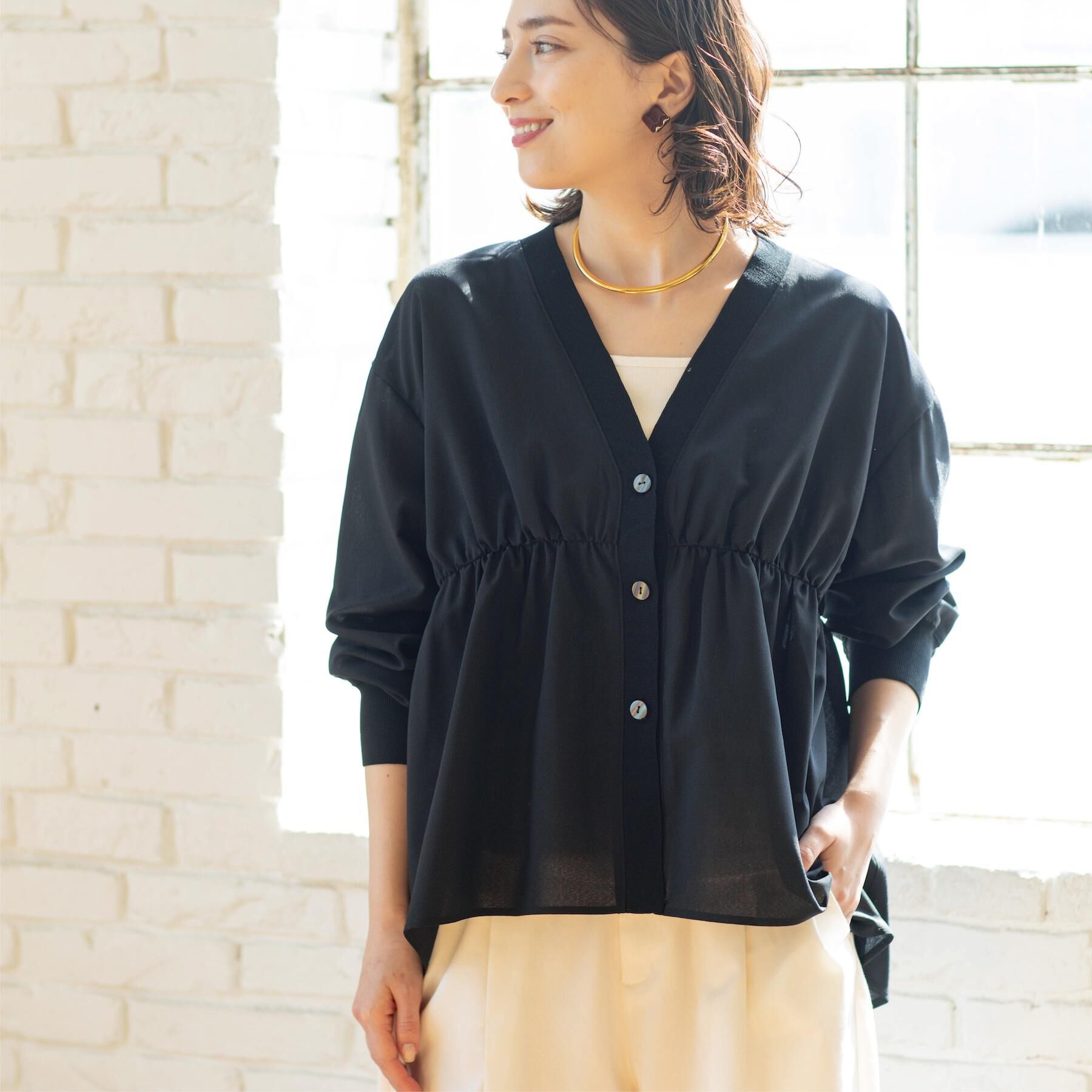 OPAQUE.CLIP「ブラウス風Vネックカーディガン【洗濯機OK】」|カーディガン|