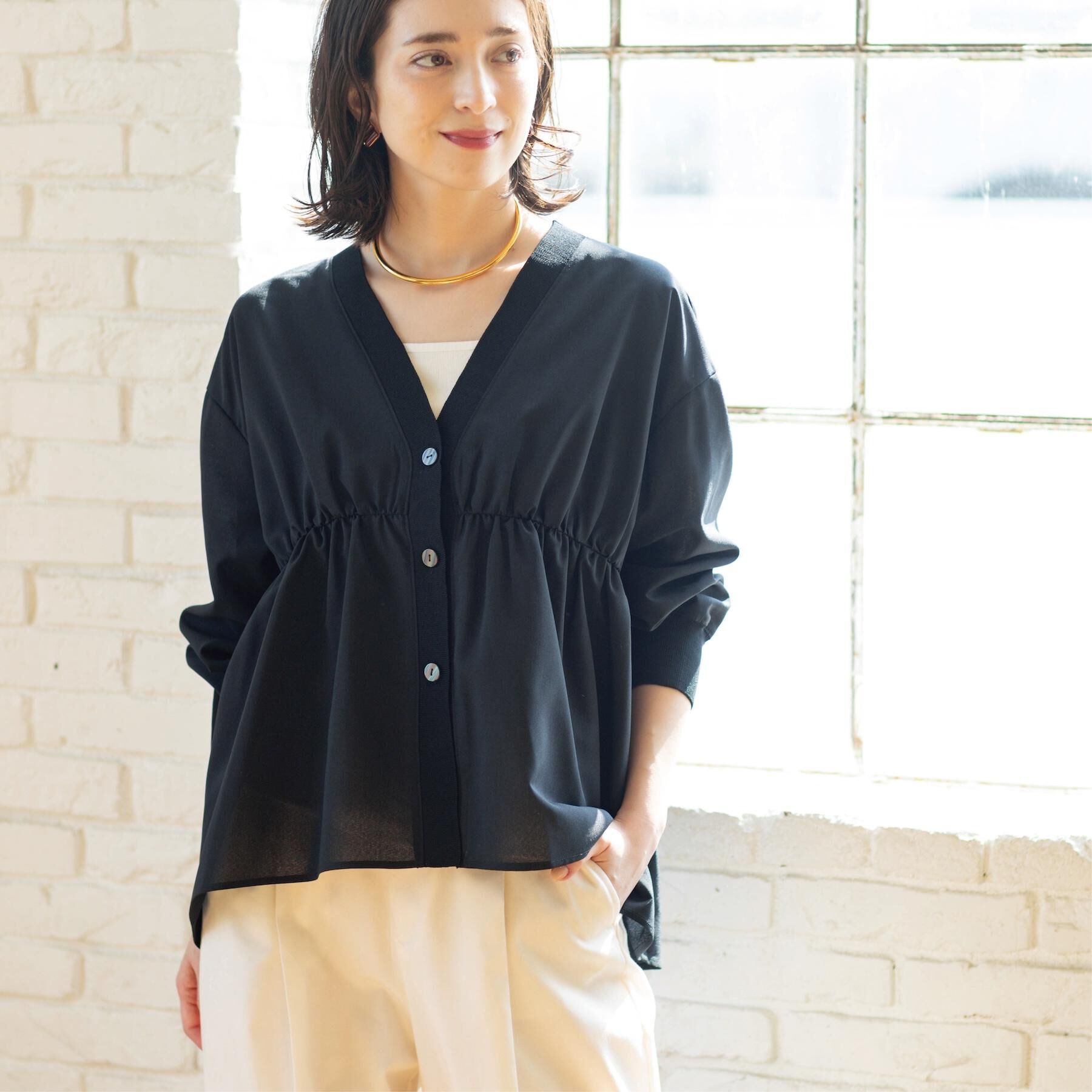 OPAQUE.CLIP「ブラウス風Vネックカーディガン【洗濯機OK】」|カーディガン|