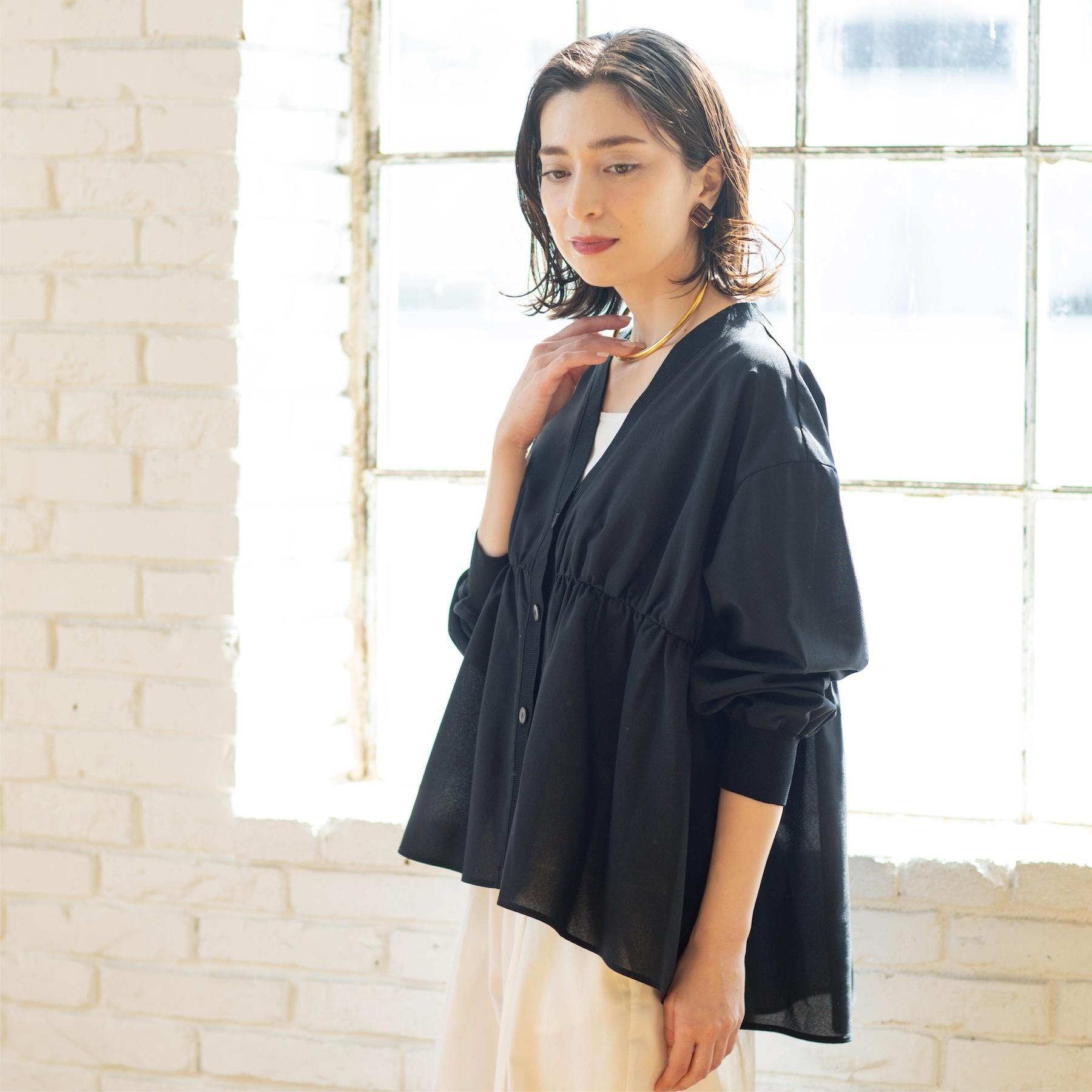 OPAQUE.CLIP「ブラウス風Vネックカーディガン【洗濯機OK】」|カーディガン|