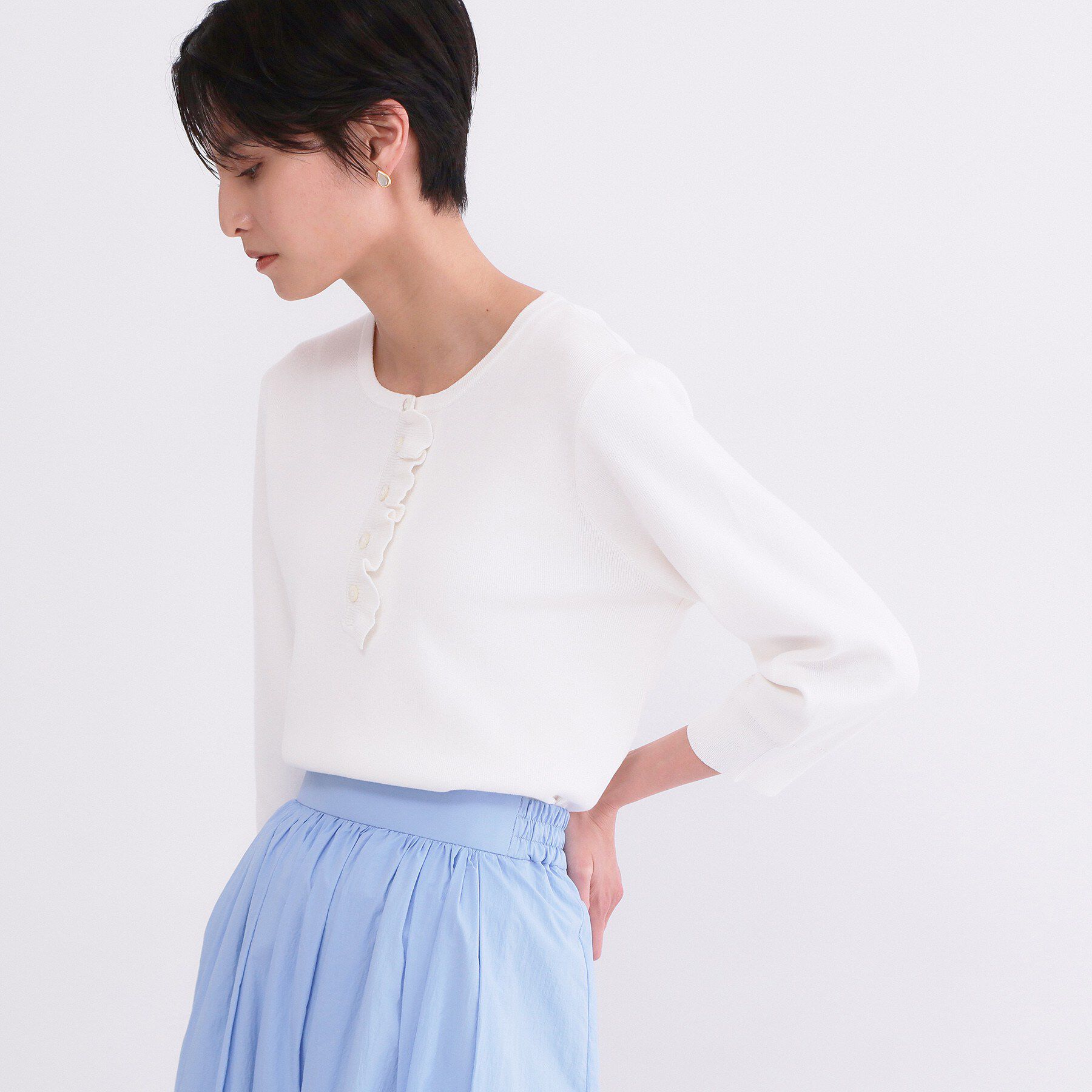 OPAQUE.CLIP「フリルヘンリーネックニット【洗濯機OK/抗ピル】」|ニット・セーター|