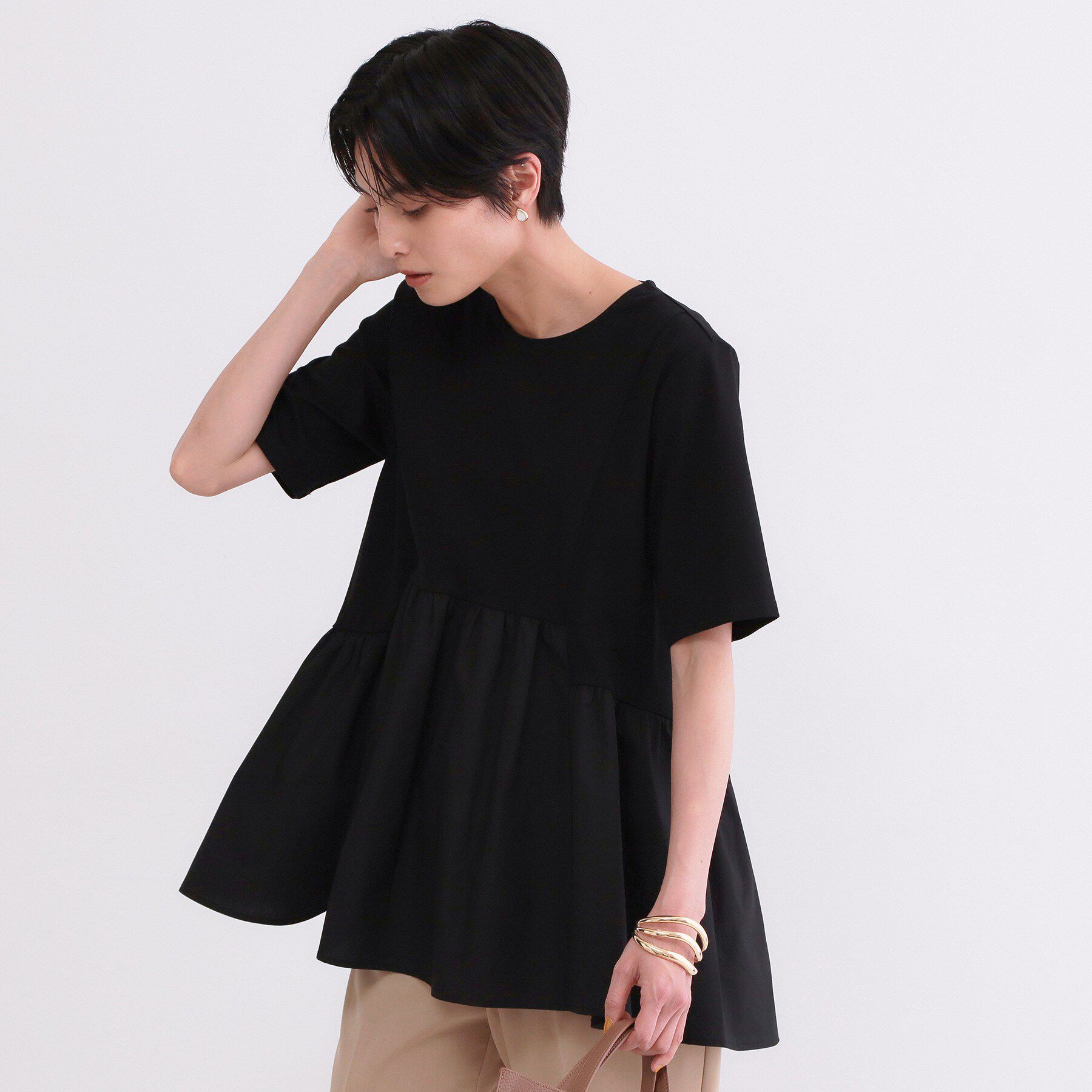 OPAQUE.CLIP「ペプラムドッキングカットソー【洗濯機OK】」|Tシャツ・カットソー|ブラック(019)