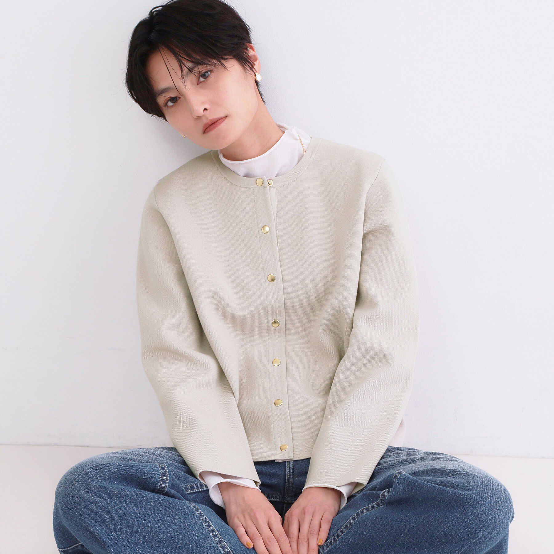 OPAQUE.CLIP「スナップボタンニットカーディガン【洗濯機OK/抗ピル】」|カーディガン|ライトグレー(011